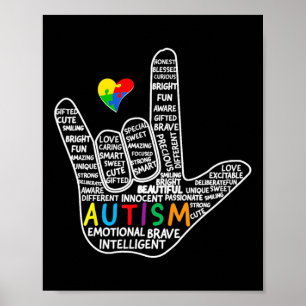 Puzzle Heart ASL Love Sign Language hand Autisme A Poster