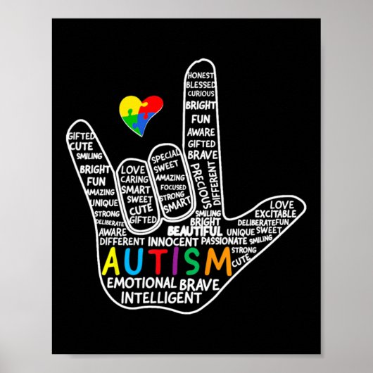 Puzzle Heart ASL Love Sign Language hand Autisme A Poster (Voorkant)
