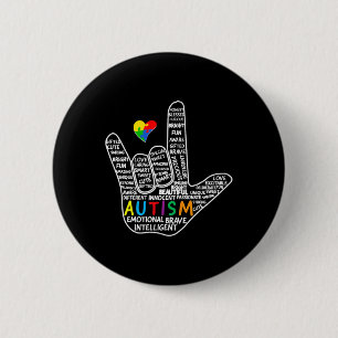 Puzzle Heart ASL Love Sign Language hand Autisme A Ronde Button 5,7 Cm