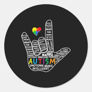 Puzzle Heart ASL Love Sign Language hand Autisme A Ronde Sticker