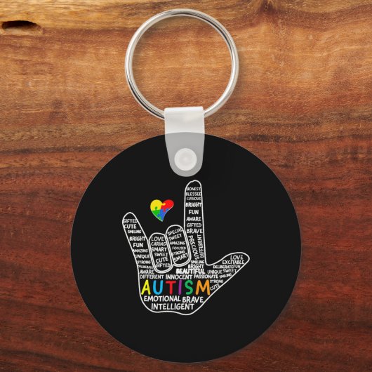 Puzzle Heart ASL Love Sign Language hand Autisme A Sleutelhanger (Voorkant)