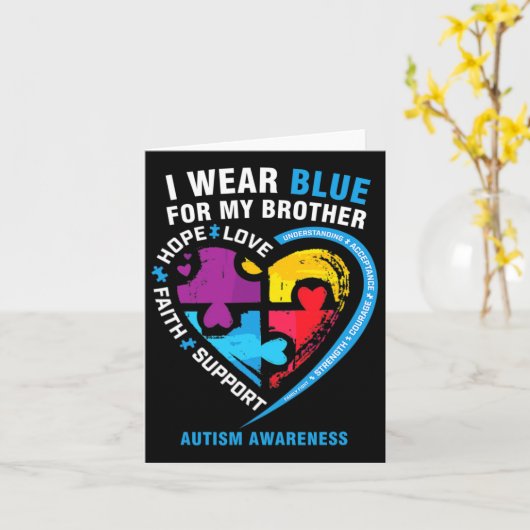 Puzzle Heart I Draag Blue for My Brother Autism Aw Kaart (Gele Bloem)