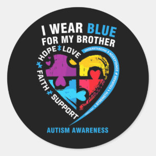 Puzzle Heart I Draag Blue for My Brother Autism Aw Ronde Sticker