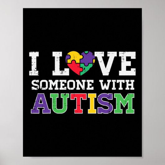 Puzzle Heart I Love Iemand with Autism Awareness Poster (Voorkant)