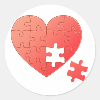 Puzzle Heart met stuk Ronde Sticker