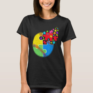 Puzzle-honkbal ter ondersteuning van Autisme-bewus T-shirt