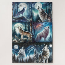 PUZZLE: Huilende Wolf 6-Panel Collage Legpuzzel