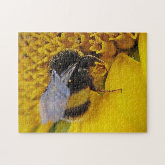 Puzzle Hummel auf Sonnenblumenblüte Legpuzzel (Horizontaal)