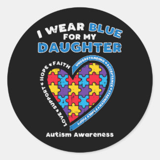 Puzzle I Draag Blue Daughter Autism Awareness Fami Ronde Sticker