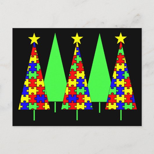Puzzle-kerstbomen - Autisme-bewustwording Feestdagenkaart (Voorkant)