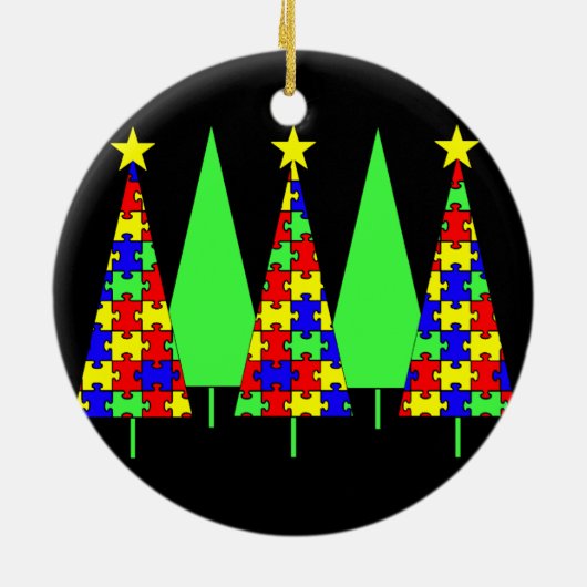 Puzzle kerstbomen - Autisme-bewustwording Keramisch Ornament (Achterkant)