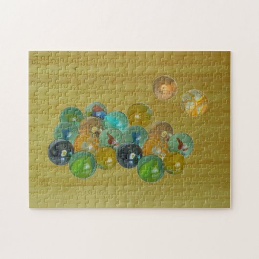 Puzzle - Marbles op Bamboevloer Legpuzzel (Horizontaal)