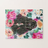 Puzzle met florale cocker spaniel art legpuzzel (Horizontaal)
