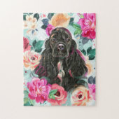Puzzle met florale cocker spaniel art legpuzzel (Verticaal)