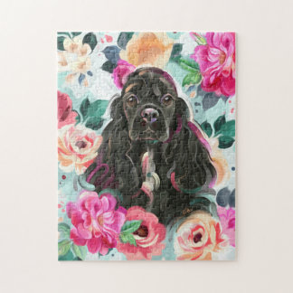 Puzzle met florale cocker spaniel art legpuzzel
