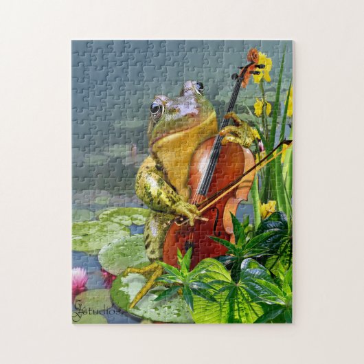 Puzzle met Funny Cello Paking Frog Legpuzzel (Verticaal)