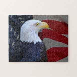 Puzzle met Gift Box/Bald Eagle met Amerikaanse vla Legpuzzel