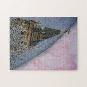 Puzzle met Gift Box/Church Steeple met roze Rose Legpuzzel (Horizontaal)