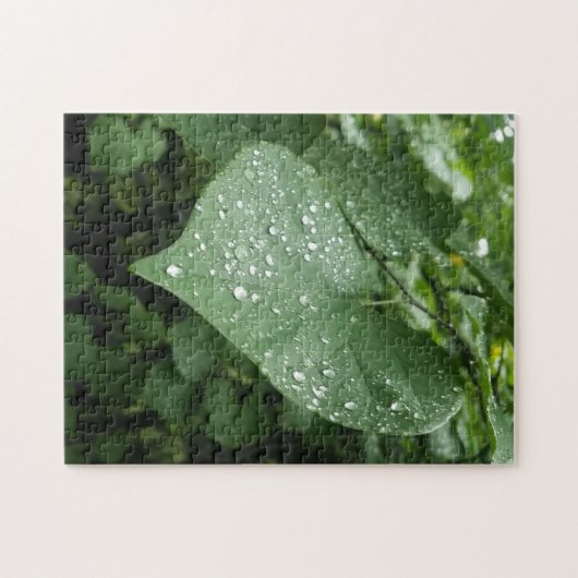Puzzle met Green Leaf en Raindrops Legpuzzel (Horizontaal)
