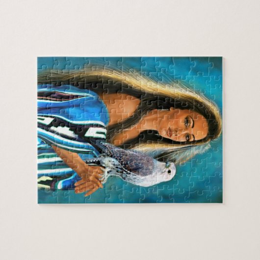 Puzzle met Native American Maiden en Falcon Legpuzzel (Horizontaal)