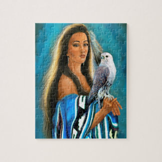 Puzzle met Native American Maiden en Falcon Legpuzzel