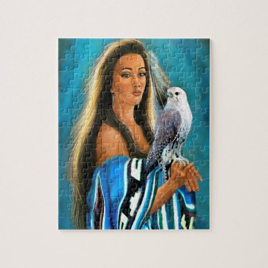 Puzzle met Native American Maiden en Falcon Legpuzzel (Verticaal)