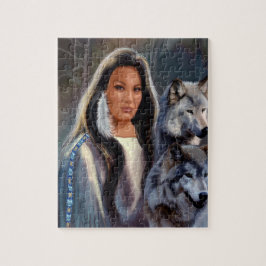 Puzzle met Native American Maiden en Wolfs Legpuzzel