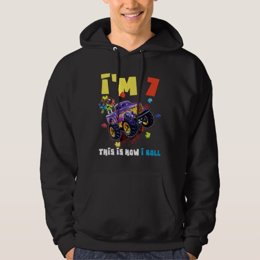 Puzzle Monster Truck Age 7 Born Autism Awareness Hoodie (Voorkant)