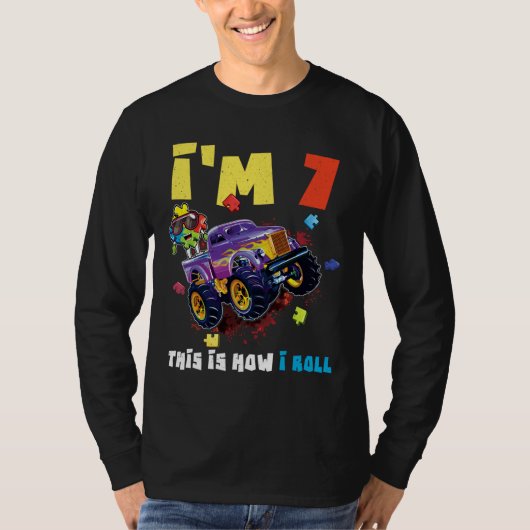 Puzzle Monster Truck Age 7 Born Autism Awareness T-shirt (Voorkant)