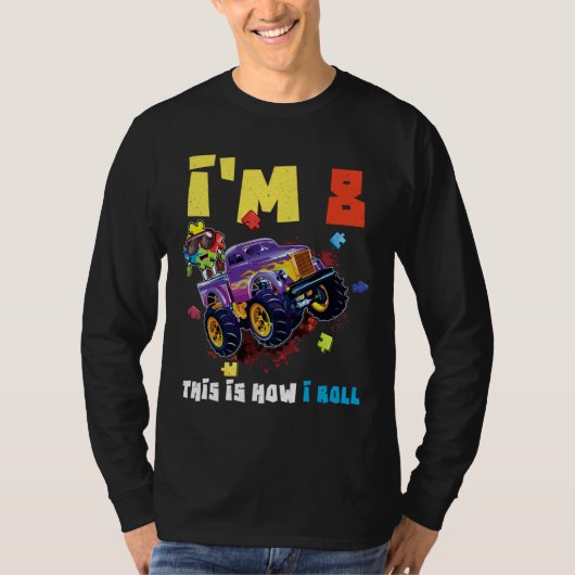 Puzzle Monster Truck Age 8 Born Autism Awareness T-shirt (Voorkant)