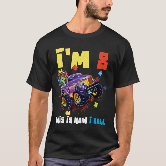 Puzzle Monster Truck Age 8 Born Autism Awareness T-shirt (Voorkant)