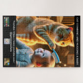 PUZZLE OF A CAT COMBING AND HUGGING A BABY. LEGPUZZEL (Horizontaal)