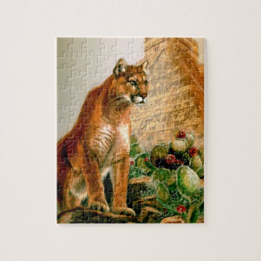 Puzzle of a cougar on the Mayan Temple Legpuzzel (Verticaal)