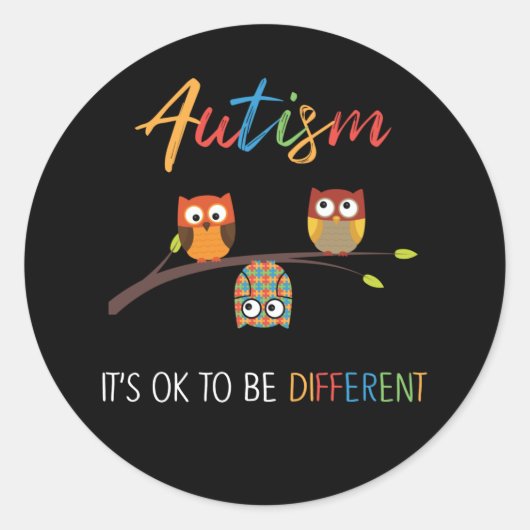 Puzzle Owl Cute Autism Awareness Autistic Kind Ronde Sticker (Voorkant)