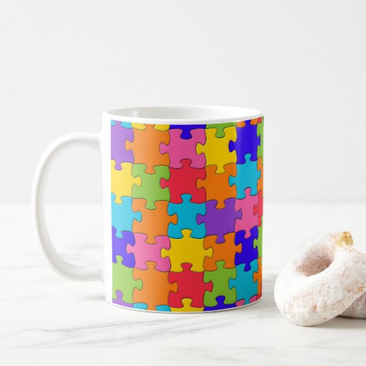 Puzzle-patroon voor puzzelstukjes met meerdere kle koffiemok (Met donut)
