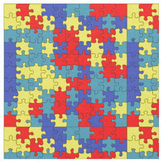 Puzzle Pattern (rood, geel en blauw autisme) Stof