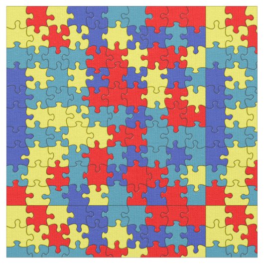 Puzzle Pattern (rood, geel en blauw autisme) Stof (Close Up)