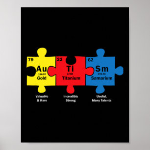 Puzzle Piece Chemical Elements Cool Autisme Awaren Poster