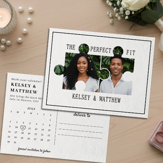 Puzzle Piece Photo Perfect Fit Wedding Aankondigingskaart