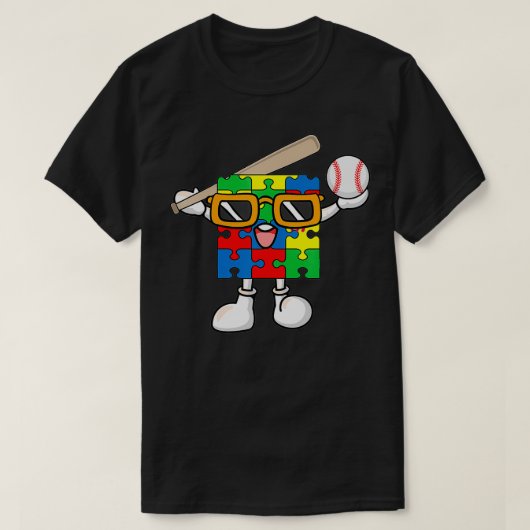 Puzzle Piece Playing Baseball Autism Awareness Boy T-shirt (Design voorkant)