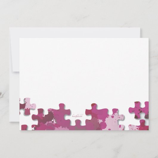Puzzle Piecets Foto Weddenschap Roze uitnodiging (Achterkant)