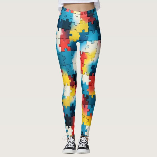 Puzzle Power in felgekleurde leggings (Voorkant)