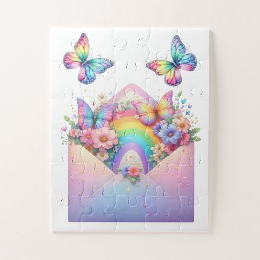 Puzzle- Rainbow Glitter Butterfly & Flower Legpuzzel (Verticaal)