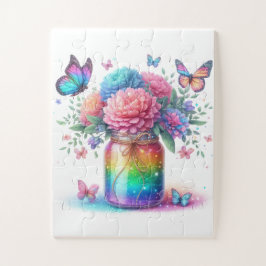 Puzzle-Rainbow Glitter Butterfly & Flower  Legpuzzel