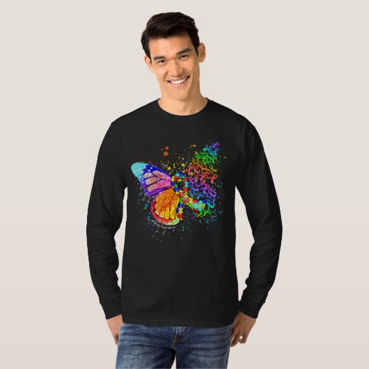 Puzzle Ribbon Autism Awareness Driving Butterfly T-shirt (Voorkant volledig)