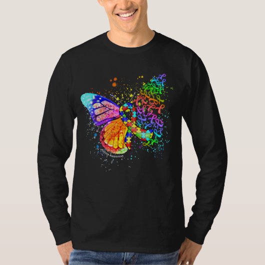 Puzzle Ribbon Autism Awareness Driving Butterfly T-shirt (Voorkant)