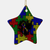 Puzzle Ribbon Grunge Heart Keramisch Ornament (Rechts)