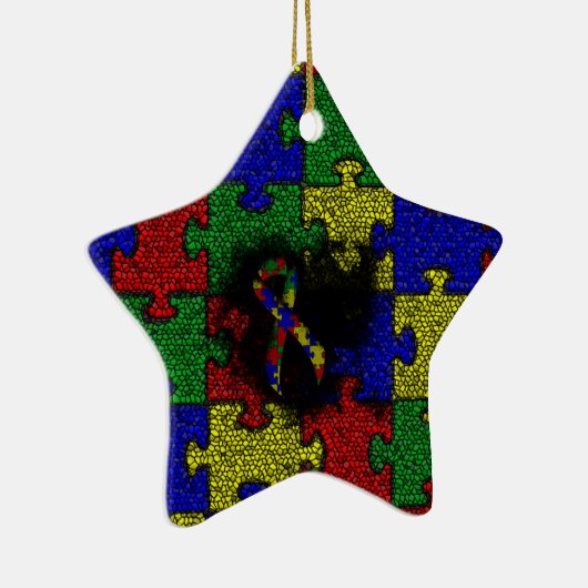 Puzzle Ribbon Grunge Heart Keramisch Ornament (Rechts)