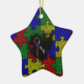 Puzzle Ribbon Grunge Heart Keramisch Ornament (Links)