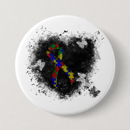 Puzzle Ribbon Grunge Heart Ronde Button 7,6 Cm